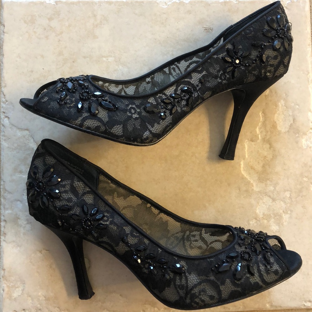 Open toe lace heels